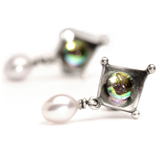 Dichroic/Pearl Earrings by Trollbeads. Earring Studs.