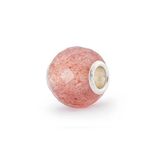 Round Strawberry Quartz Facet Bead by Trollbeads. Faceted Beads.