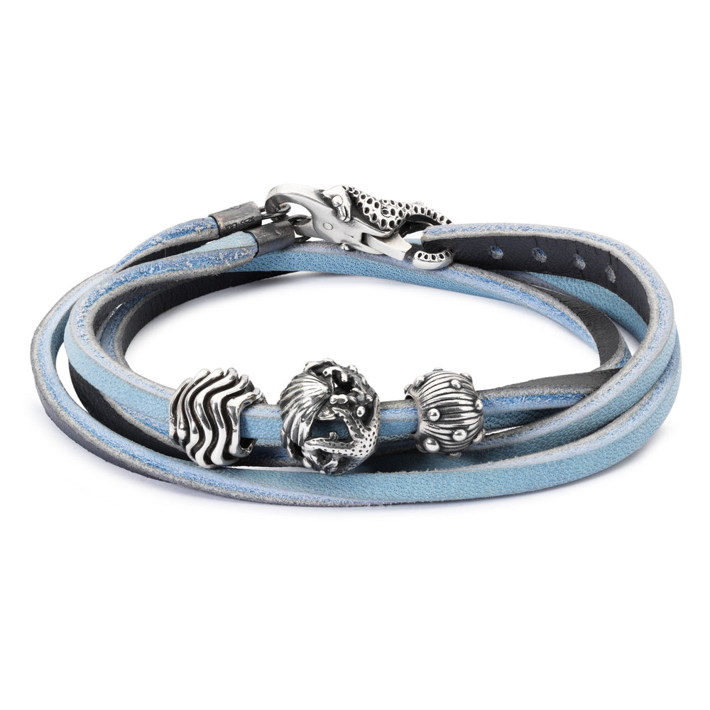 Leather Bracelet, Light Blue/Dark Grey by Trollbeads. Bracelet.