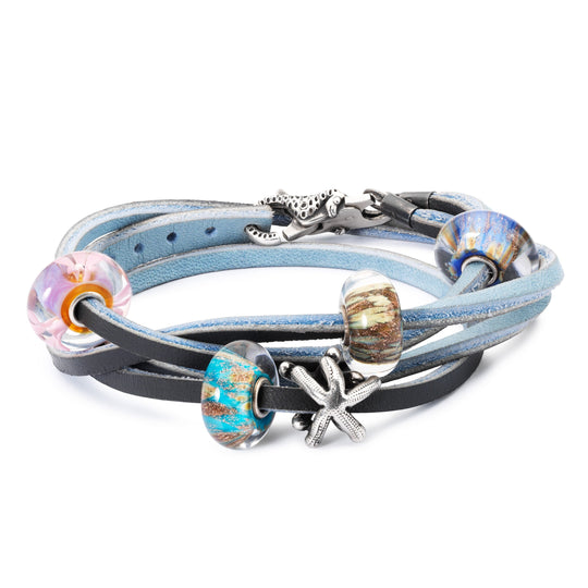 Leather Bracelet, Light Blue/Dark Grey by Trollbeads. Bracelet.