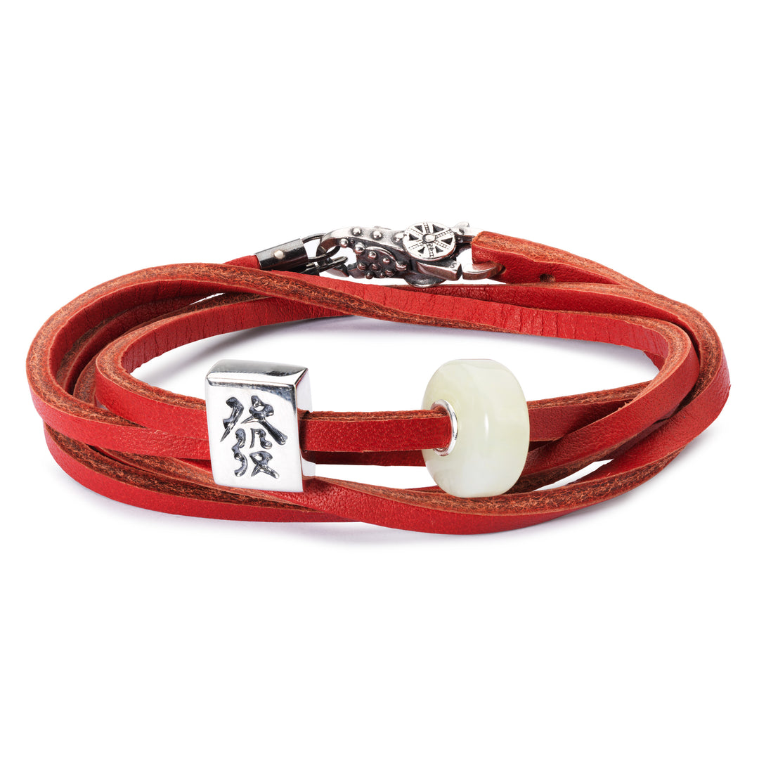 Leather Bracelet Red/Silver, 45 cm by Trollbeads. Bracelet.