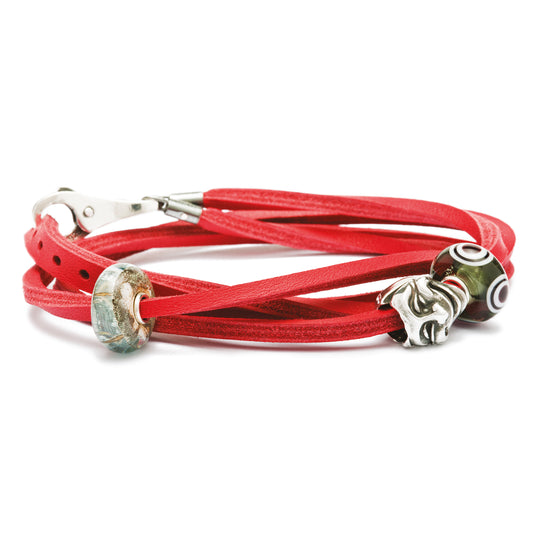 Leather Bracelet Red/Silver, 45 cm