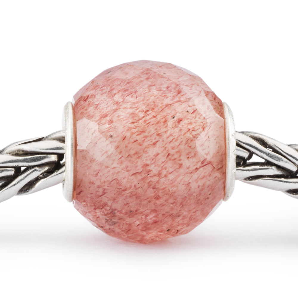 Round Strawberry Quartz Facet Bead by Trollbeads. Faceted Beads.