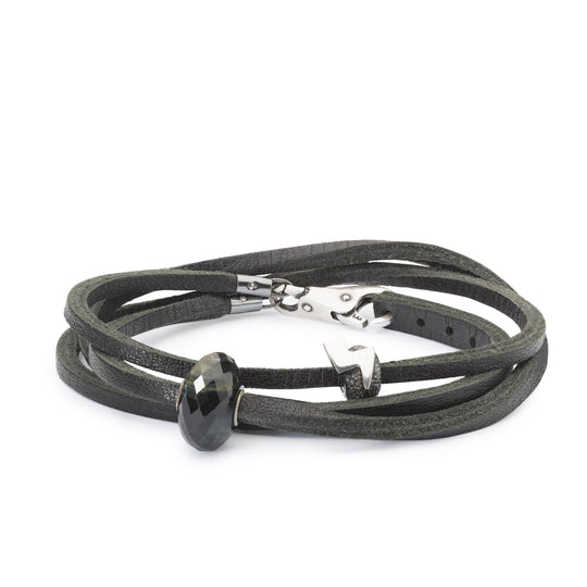 Leather Bracelet, Black/Silver - Trollbeads