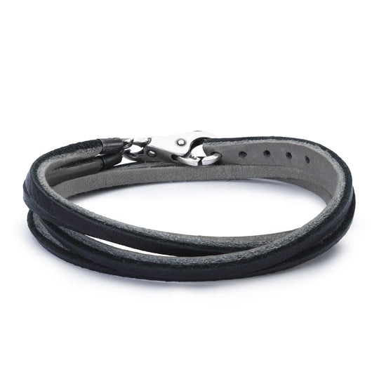 Leather Bracelet, Black/Grey - Trollbeads